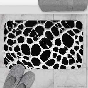 Monochrome Voronoi Garden-badmat - antislip badmat met zwart-wit geometrisch ontwerp in Voronoi-stijl - Gedrukt in de VS