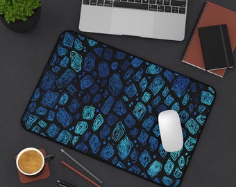 Blue Abstract Swirls Desk Mat - Non Slip Computer Mat