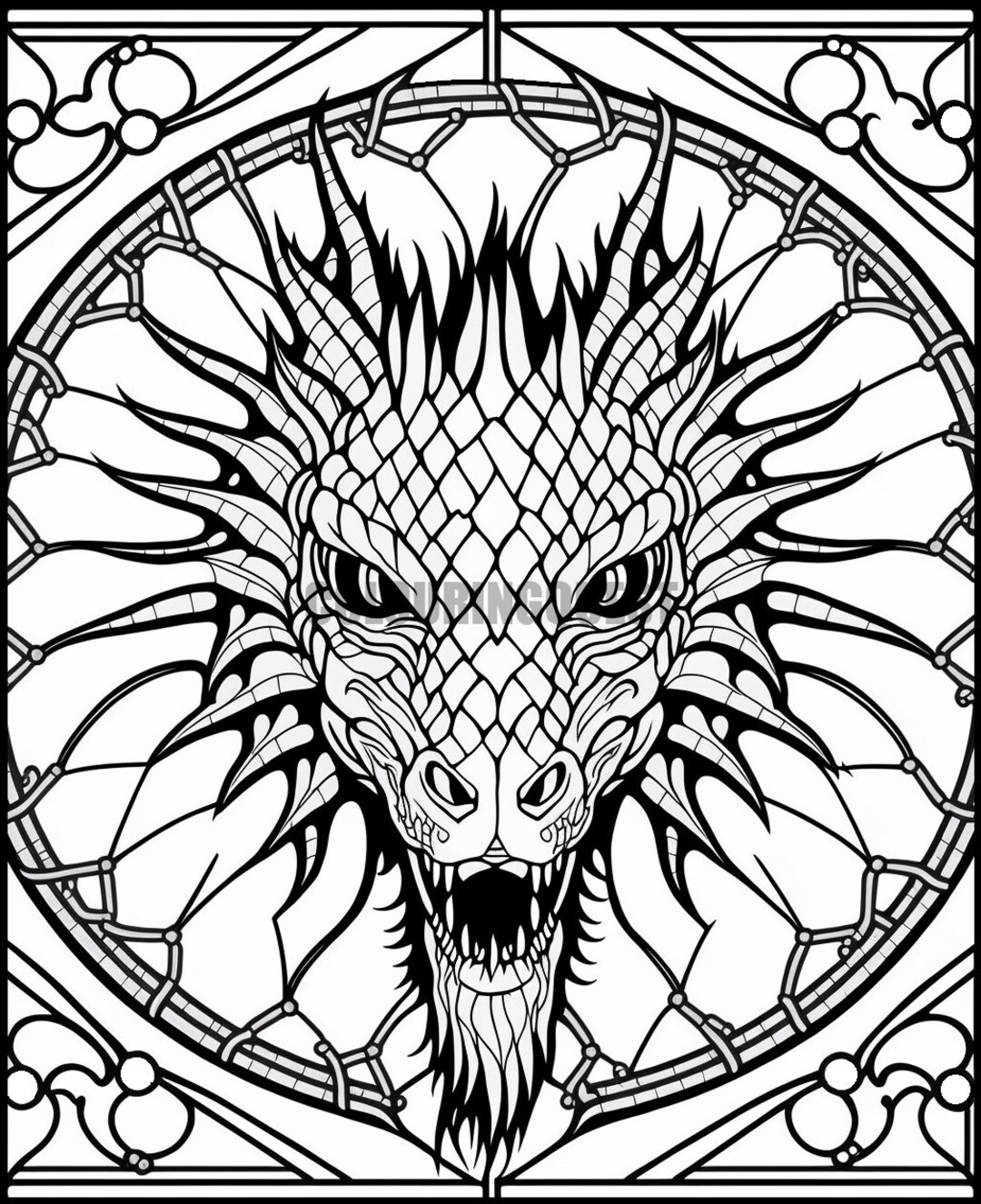 Dragon Coloring Sheet - Dragon Stained Glass - Printable Adult Coloring ...