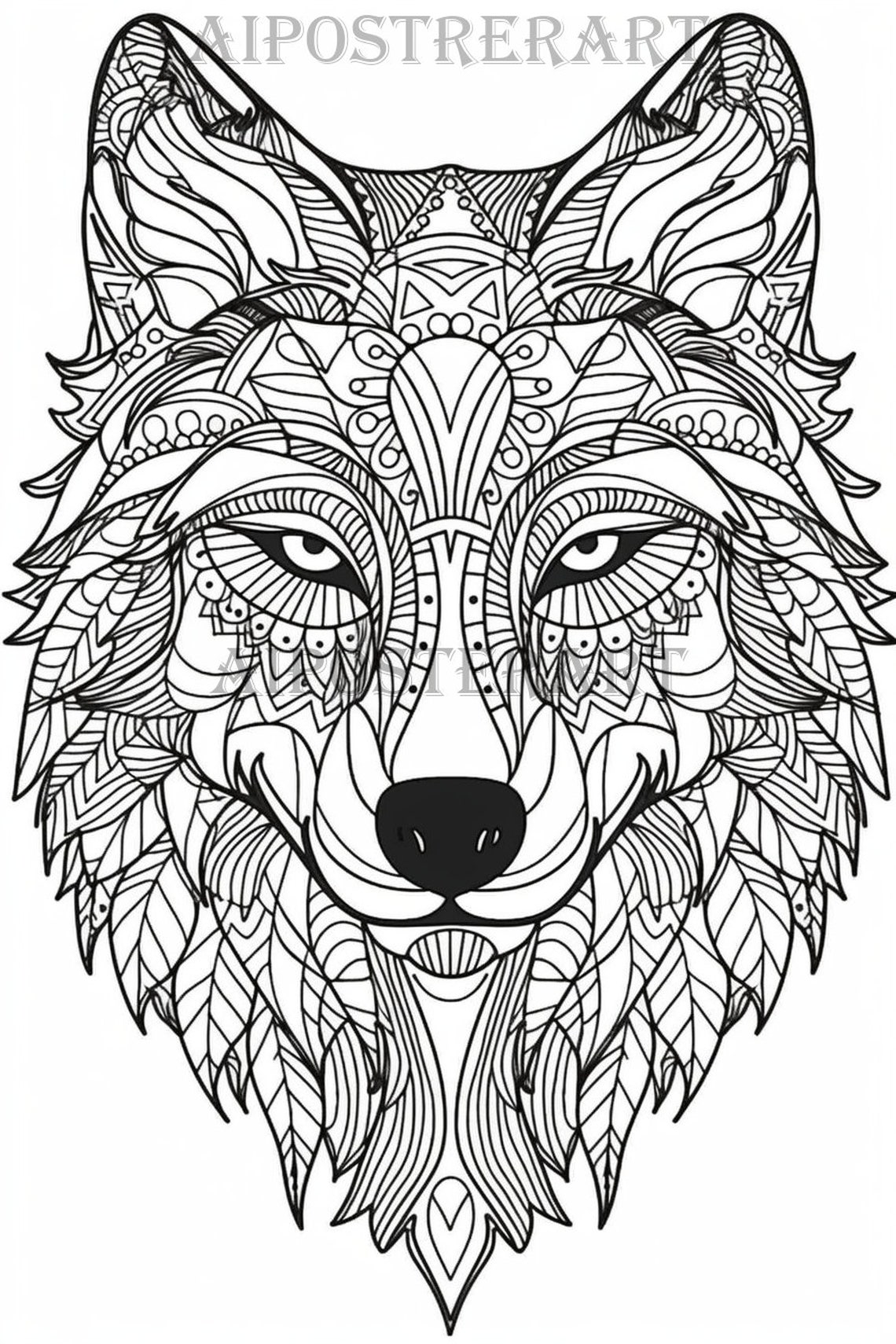 Wolf Head Mandala Coloring Sheet for Adults Printable Coloring Page