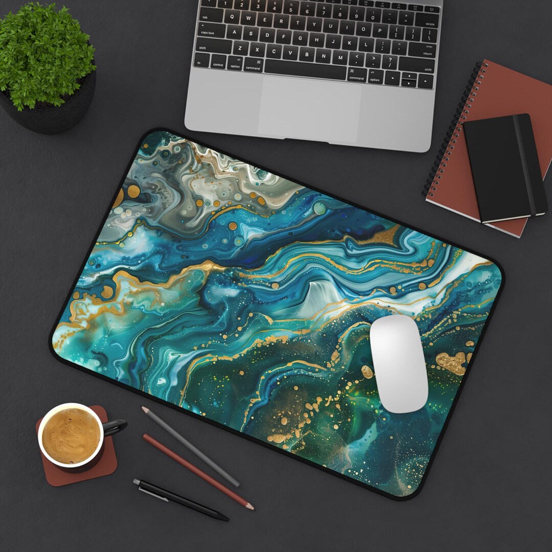 Oceanic Jewel Desk Mat - Large Desk Mat Printed With Wirling Waves of ...