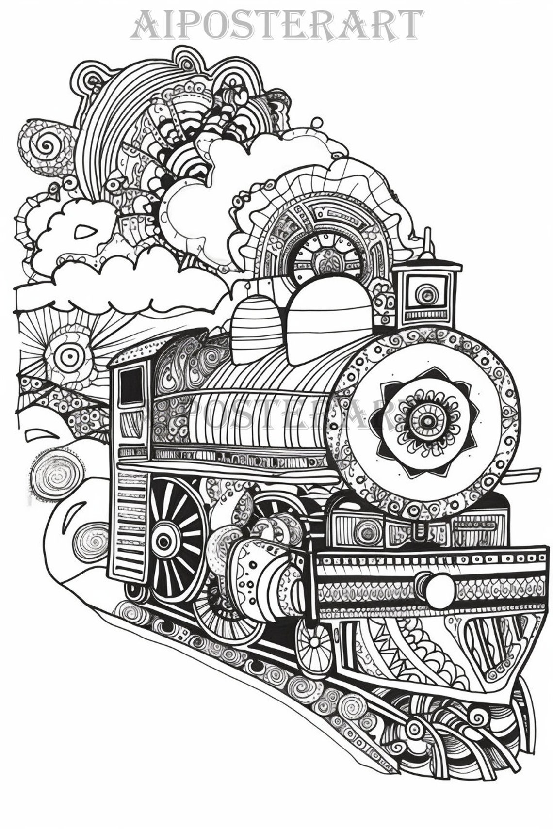 Psychedelic Train Coloring Sheet for Adults Printable Train Coloring ...