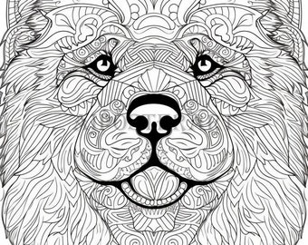 Chien Chow Chow à colorier pour adultes - Coloriage imprimable de Chow Chow - Coloriage avancé - haute résolution 1792 x 2688