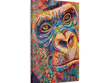 Gorilla Wall Art on Printed Canvas - Frameless Wall Art gift for nature lovers - Gorilla Dot Art in Vibrant Colors