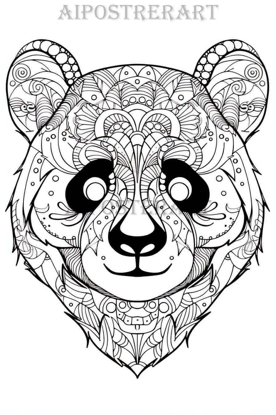 Panda Head Coloring Sheet for Kids & Adults Printable Coloring Page