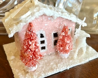 Christmas Putz Glitter House Ornament