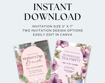 Einladung zum Muttertagsbrunch | Einladung zur Teeparty zum Muttertag | Sofortiger Download | Personalisierte Einladung