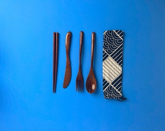 5 Piece Travel Wooden Cutlery Set