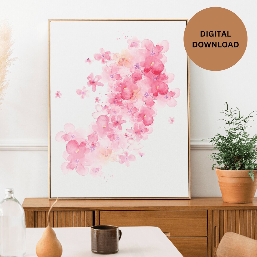 Pink Watercolor Floral Wall Art, Abstract Floral Watercolor, Pink Home ...