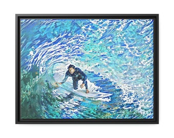 Tube Surfing - Ukiyo-e Style - Gallery Framed Canvas Original Wall Art Abstract Painting Print Modern Home Artwork Decoration Livingroom