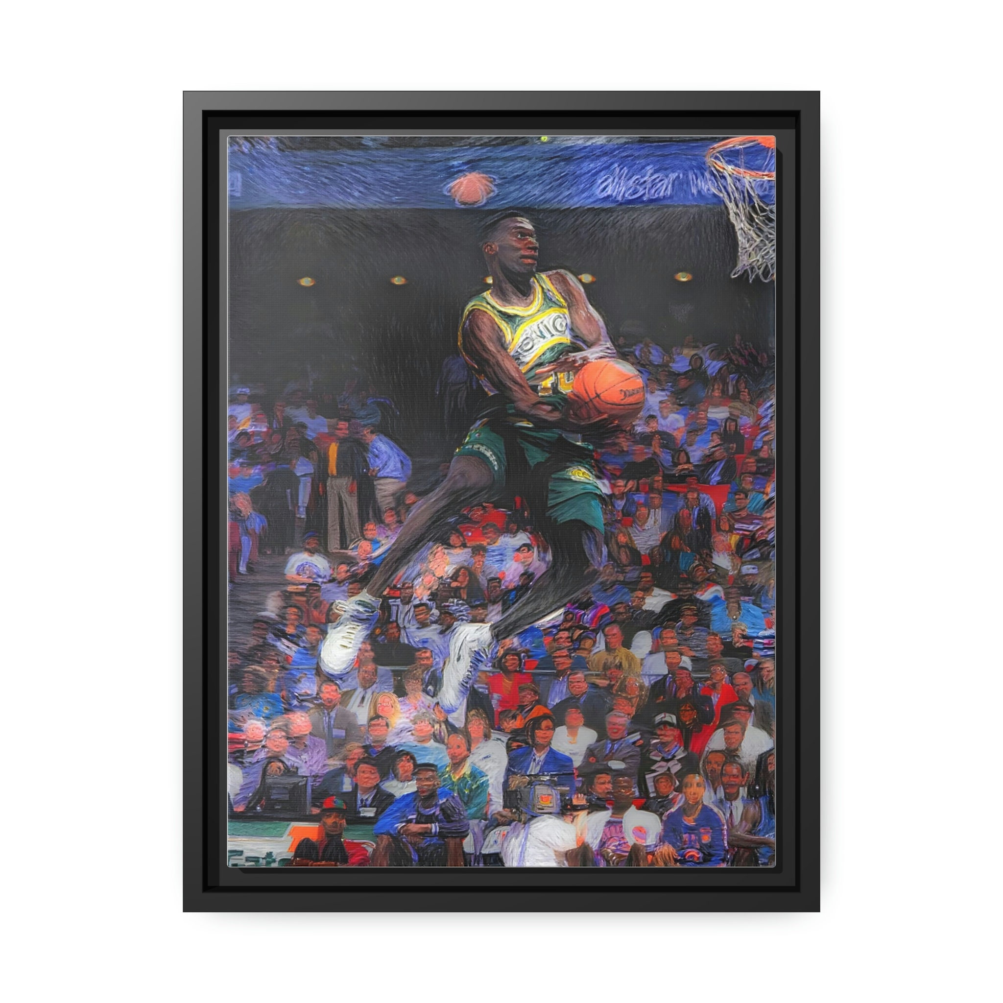 Shawn Kemp Reign Man Dunk Van Gogh Style Gallery Framed Matte Canvas Original Wall Art Painting