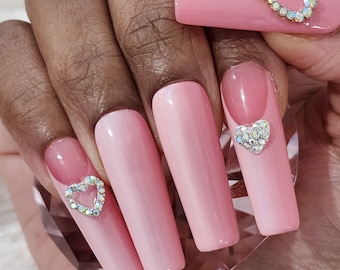 Pink ombre nails with bling Long Square