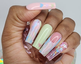 Sweetheart Candy Inspired Long Square Valentines Day Press on Nails