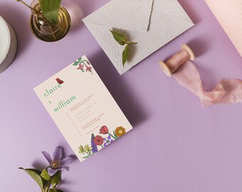 Floral and Butterfly Invitation (plus BONUS RSVP / information card)