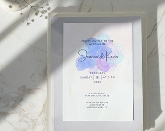 Watercolor Pastel Wedding Invitation Template / purple invitation / water color invite
