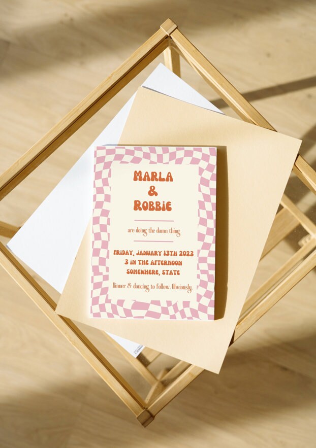 Retro 70's wedding invitation