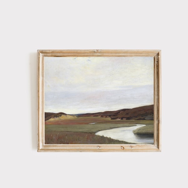 River Landscape Vintage Painting | Soft Muted Tones | Digital Download | Vintage Wall Art | Home Decor | #54