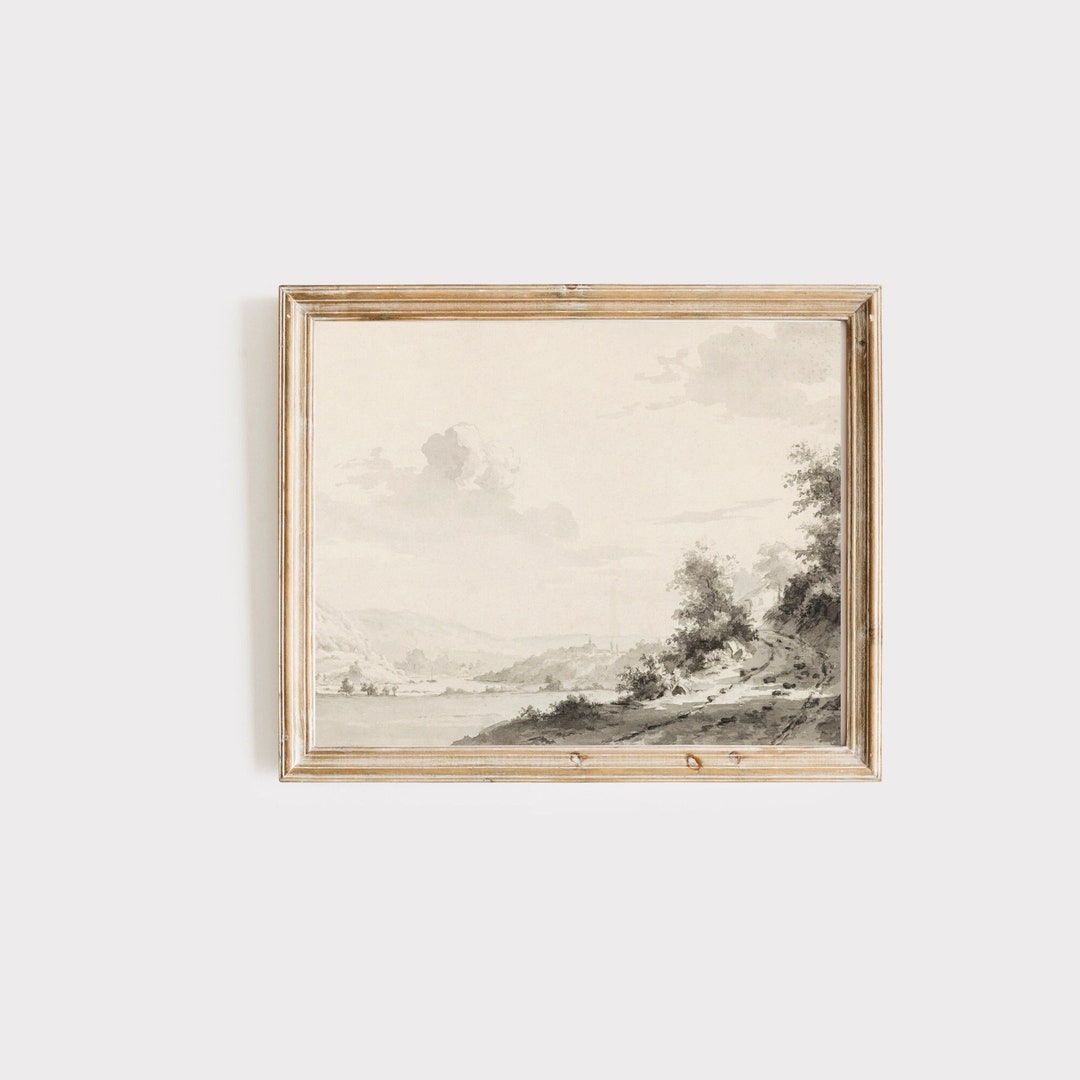 Vintage Landscape Drawing Minimalist Vintage Art Printable Art Digital ...