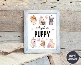 Printable Adopt a Puppy Birthday Sign, Girl Dog Birthday Party, Puppy Adoption Sign, Adopt a Dog 8x10 Table Sign Printable, Instant Download