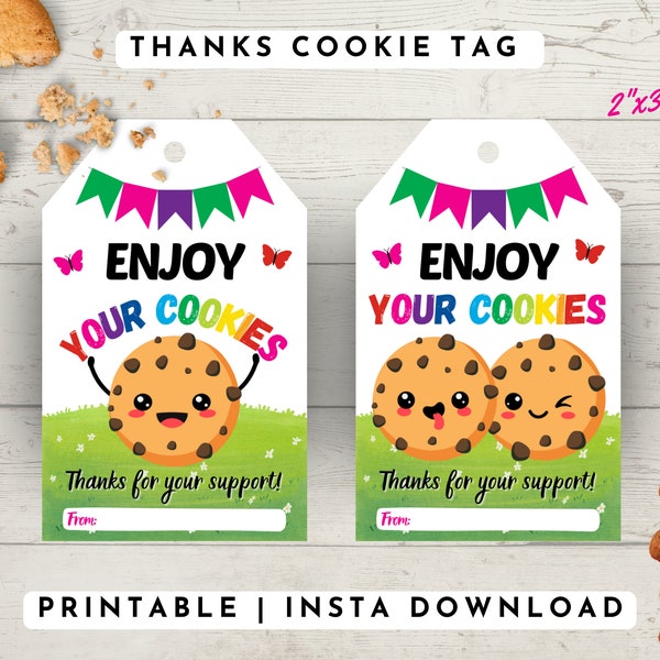 Printable Thanks For Your Support Cookie Gift Tag, Girl Scout Thank You Cookie Card Tag, Cookie Box Thank You Card, Cookie Booth, PDF