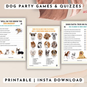 Printable Dog Party Games and Quizzes, Dog Birthday Party Games, Puppy Shower Games, Dog Breed Bingo, Party Activities for Kids, PDF