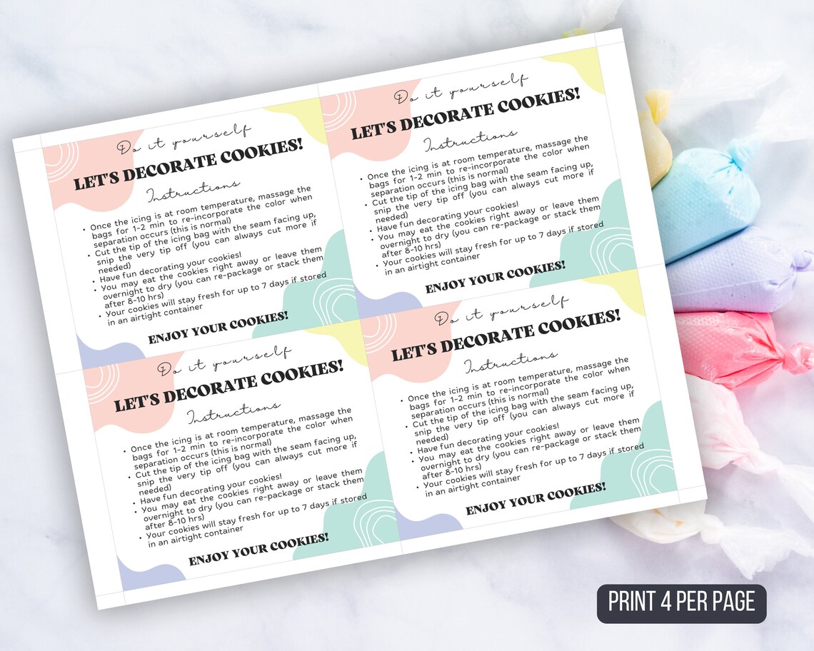 Printable Instructions Card for DIY Cookie Kit, Let's Decorate Cookies ...