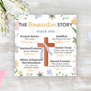 Printable The Resurrection Story Snack Mix 3.5" Square Treat Tag, Scriptures Treats, Primary Church Handouts, Sunday School Resurrection