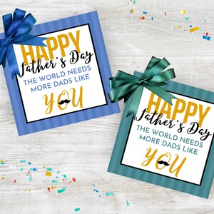 Printable Happy Father&#39;s Day Gift Tag, 2&quot; and 2.5&quot; Square Cookie Tag, Green and Blue Goodie Tag, Instant Download