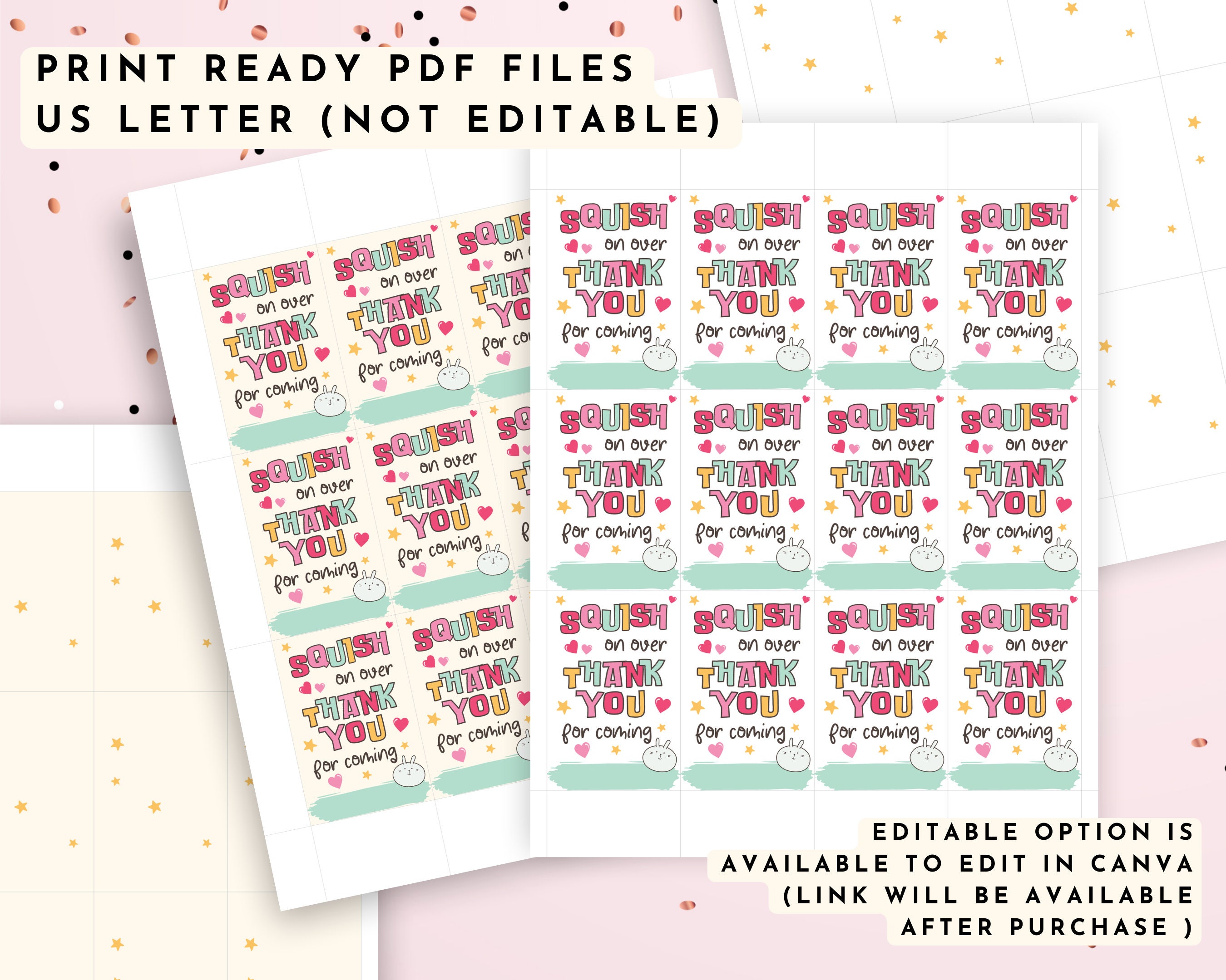 Editable and Printable Squishmallow Thank You Birthday Tags, Kids