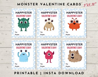 Kids Monster Valentines Day Cards, Happyster Valentines Day, Printable Valentines Day Tags, Classroom Valentines Card, Instant Download