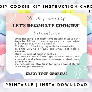 Carte d'instructions imprimable pour le kit de biscuits de bricolage, décorons la carte d'instructions des biscuits, étiquette de biscuit, 5 "x 4", téléchargement immédiat