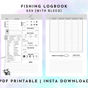 Fishing Log Book, Printable Fishing Log Book, Fishing Journal, Instant Download, 6&quot;x9&quot; PDF