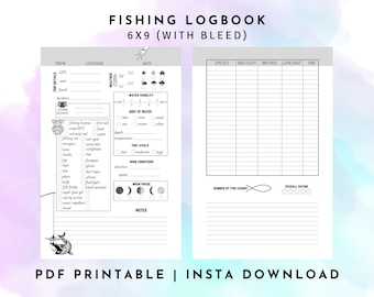 Fishing Log Book, Printable Fishing Log Book, Fishing Journal, Instant Download, 6"x9" PDF
