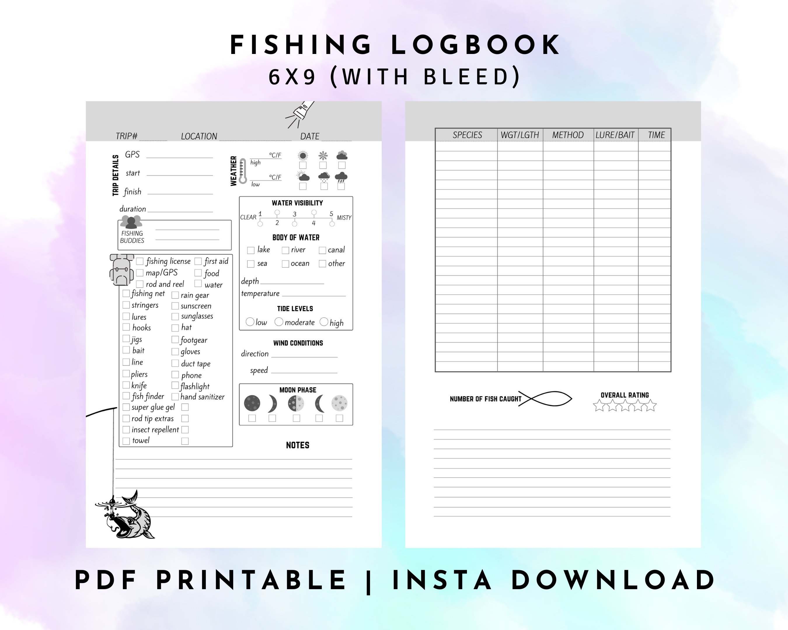 Fishing Log Book, Printable Fishing Log Book, Fishing Journal, Instant  Download, 6x9 PDF