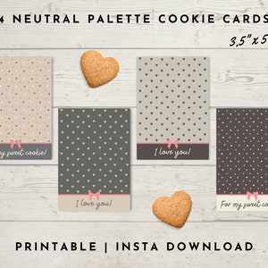 Cute Neutral Palette Cookie Cards, Valentine Mini Cookie Card, Happy Valentine&#39;s Day Cookie Cards, Valentine Cookie Card Tag Printable