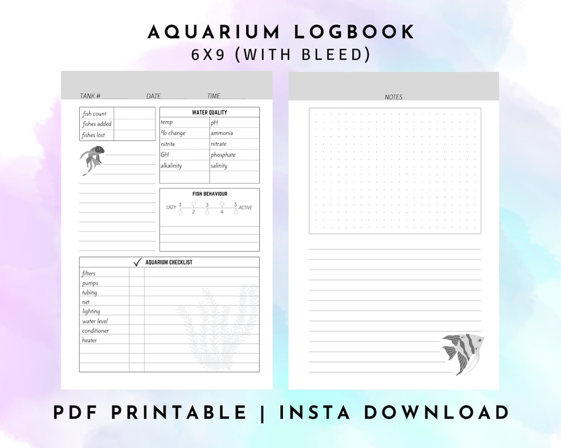 Printable Aquarium Log Book, Aquarium Log, Fish Aquarium Log, Aquarium