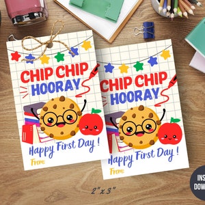 Printable Chip Chip Hooray Happy First Day Gift Tag, First day of School Cookie Tag, Instant Download