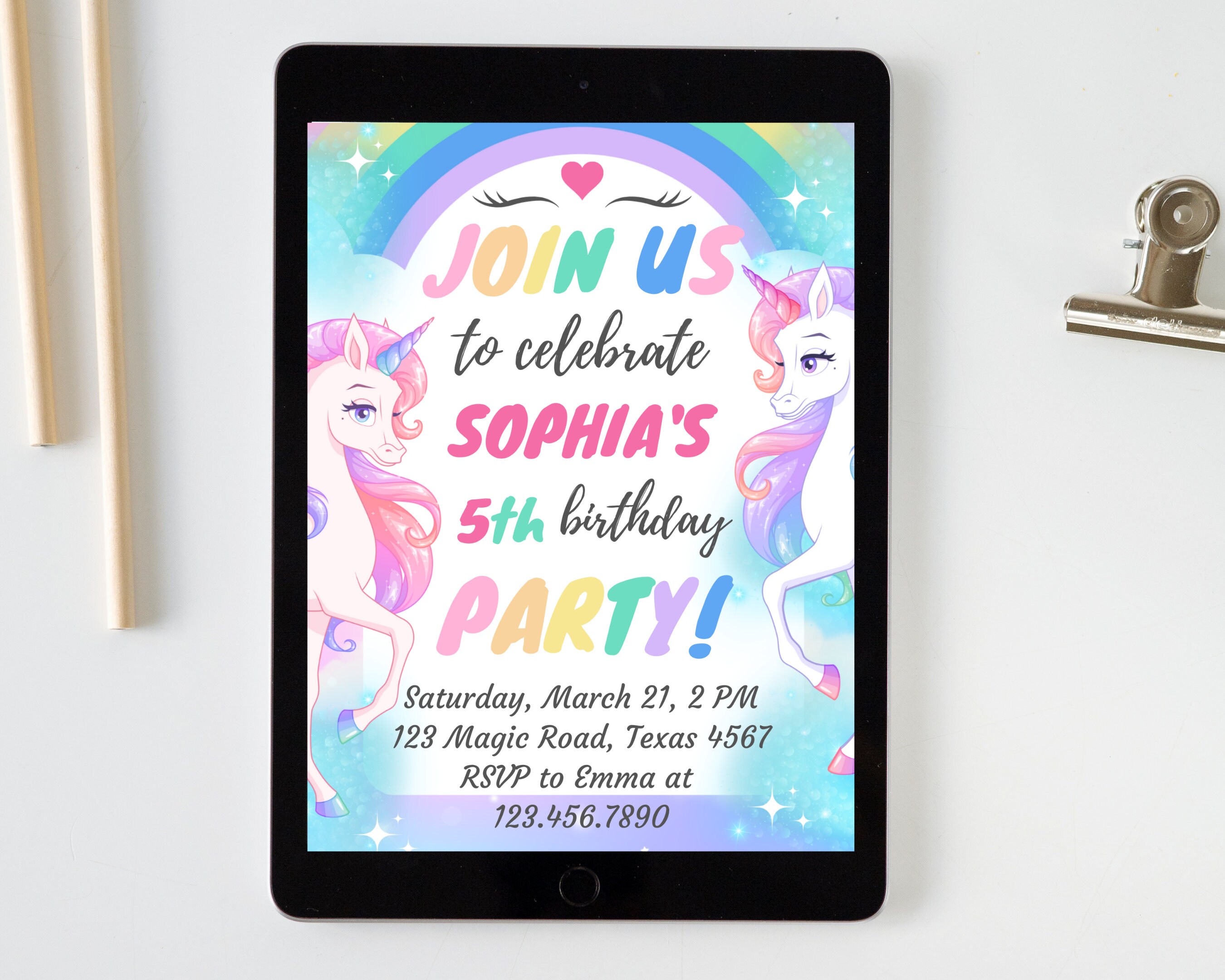 Editable and Printable Unicorn Birthday Invitation Plus Birthday Thank ...
