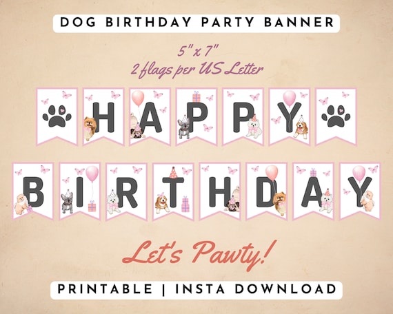Happy Birthday Banner Per Cani - Ghirlanda Con Cuccioli Per Feste Di Compleanno Del Tuo Cane