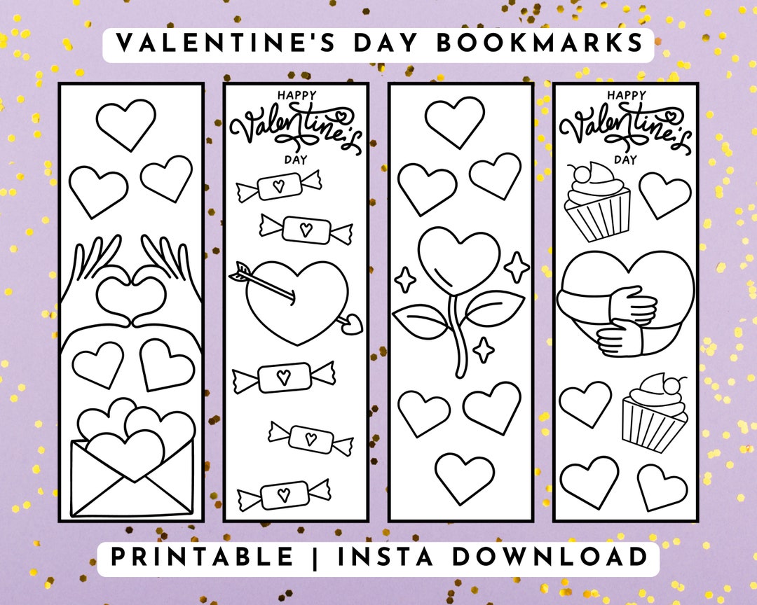 Printable Valentine's Day Bookmark, Color Your Own Valentine Bookmark ...