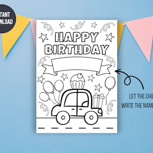 Tarjeta de feliz cumpleaños imprimible para colorear, tarjeta de cumpleaños coloreable de niño, tarjeta para amigo de niño, tarjeta imprimible para amigos y familiares