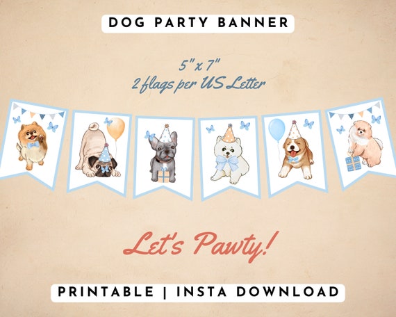 Printable Dog Party Banner, Dog Themed Birthday Party Bunting