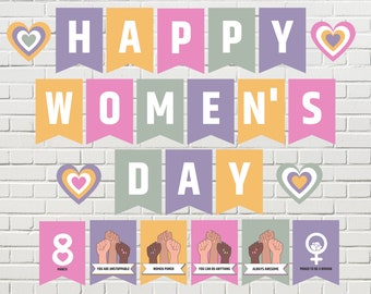 Printable Happy Women's Day Banner, International Women's Day Banner, Women's Day Gift, Women's Day Decorations, Women's Day Bunting, PDF