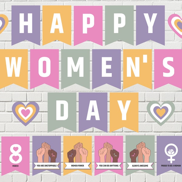 Printable Happy Women's Day Banner, International Women's Day Banner, Women's Day Gift, Women's Day Decorations, Women's Day Bunting, PDF