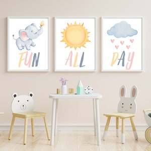 Fun All Day Printable Set of 3, Kids Pastel Wall Art, Nursery Wall Art, Kids Wall Decor, Toddler Room Decor, Kids Playroom Art