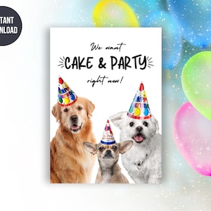 Lustige Hunde Geburtstagskarte we want cake and party right now, Hund Geburtstagskarte, Hundegeburtstagskarte, Karte vom Hund