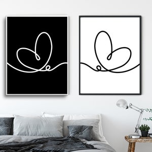 Minimalist Black and White Hearts Printable Wall Art, Black and White Minimalist Wall Decor, Abstract Art Prints - Set of 2