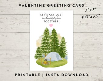 Let's Get Lost in a Beautiful Places Together Valentine Greeting Card, Hiking Valentine Card, Instant Download, Printable, PDF