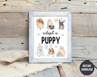 Printable Adopt a Puppy Birthday Sign, Boy Dog Birthday Party, Puppy Adoption Sign, Adopt a Dog 8x10 Table Sign Printable, Instant Download
