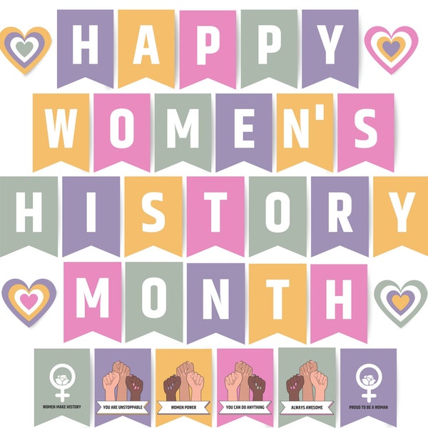 Printable Happy Women's History Month Banner, Women's History Month Decorations, Women's History Month Bunting, PDF